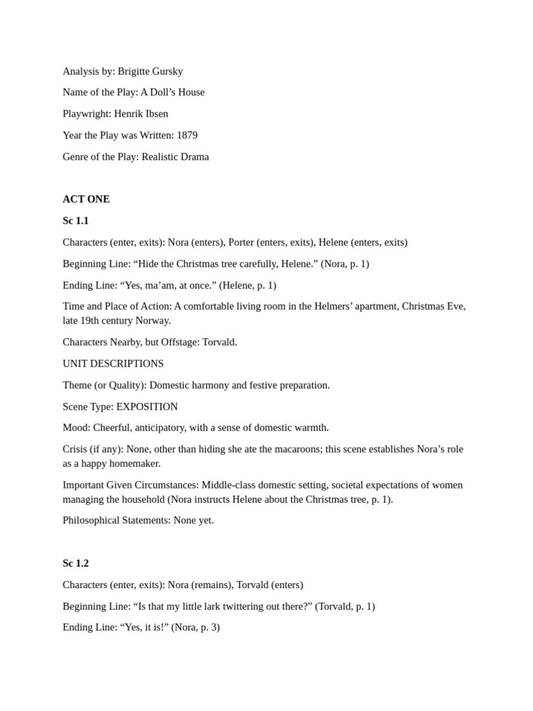 A Doll's House Act One Analysis | PDF | A Doll's House