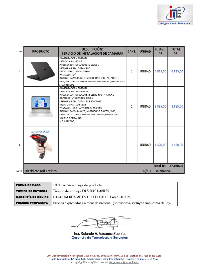 Cotización Equipos de Computación Bolivia | PDF | Datos de computadora ...