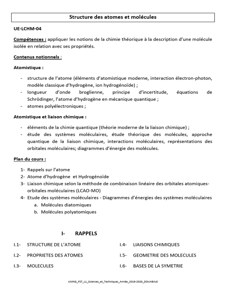 Structure des atomes et molécules en chimie | PDF | Orbitale ...