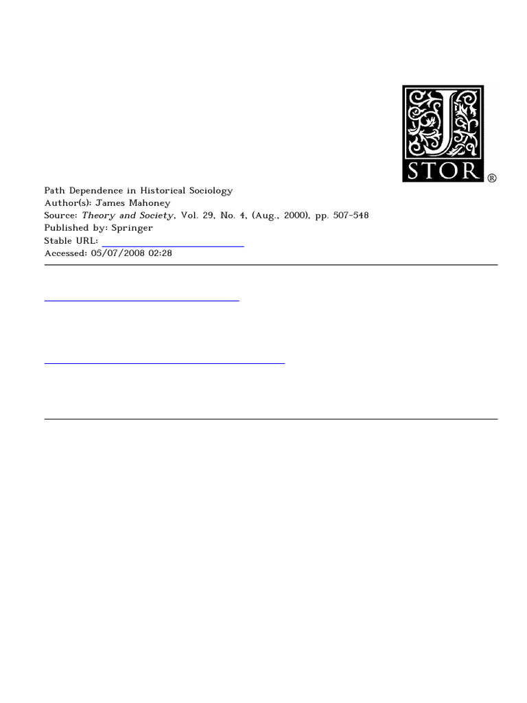 Path Dependence in Historical Sociology | PDF | Institution | Economics