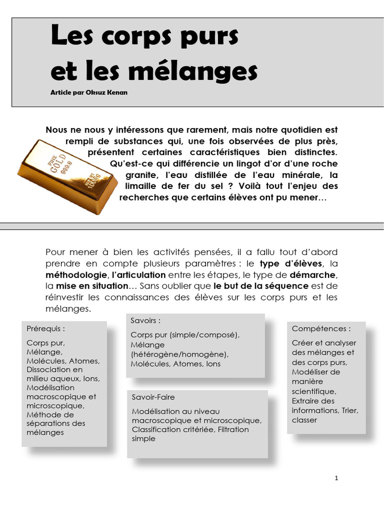 Corps purs et mélanges : activités pratiques | PDF | Fer | Atomes