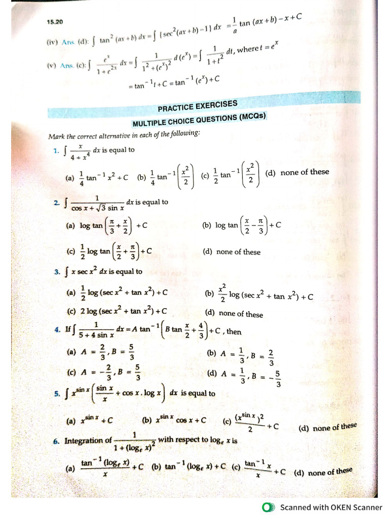 Indefinite Integral Exercise | PDF