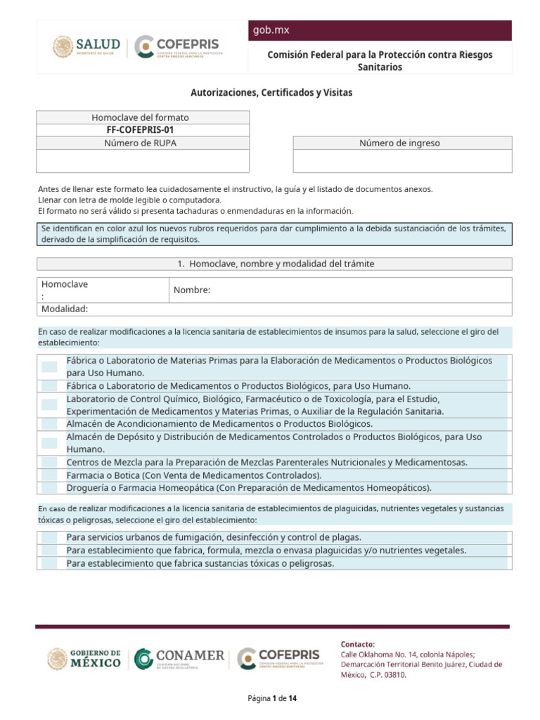 Formato de Licencias Sanitarias COFEPRIS | PDF | Farmacia ...