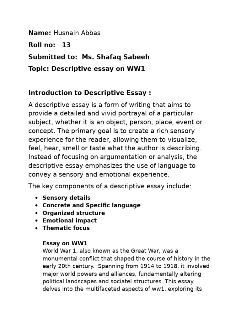 Descriptive Essay on World War 1 | PDF | German Empire | World War I