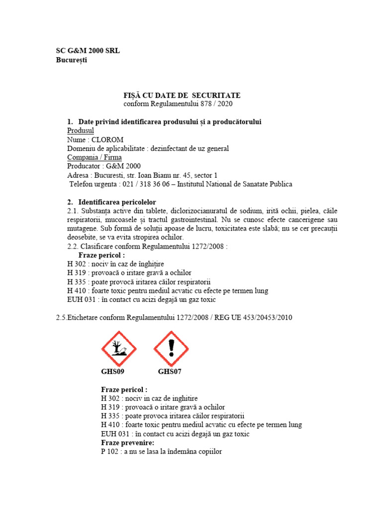 Fisa Securitate Clorom 2023 Tp-2 | PDF