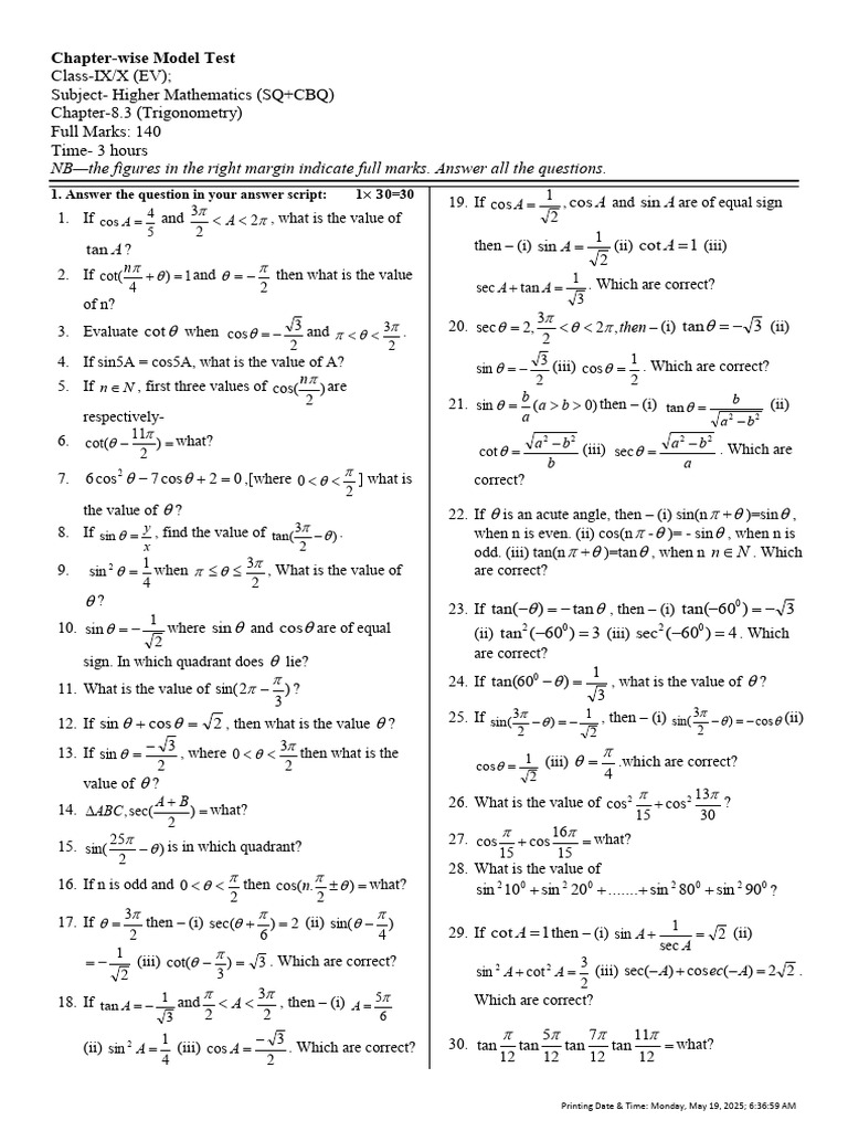 IX-Ch 8 Exam - (SQ+CQ) .PDF | PDF | Angle | Geometry