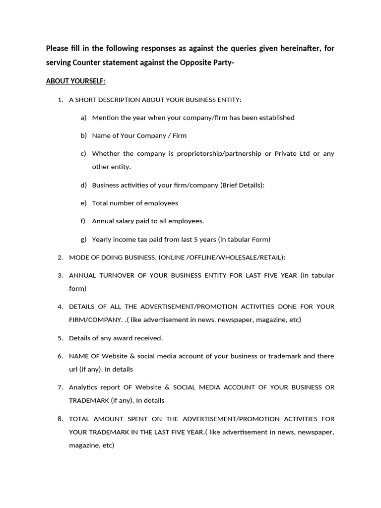 Business Counter Statement Template | PDF