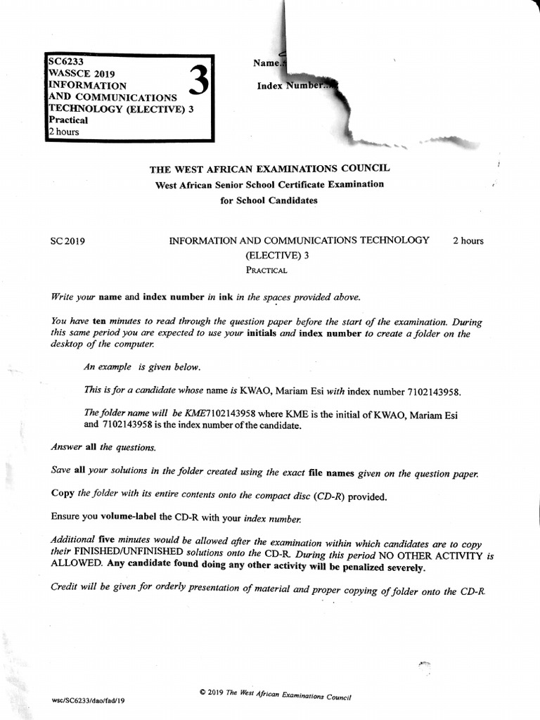 Wassce 2019 Practical | PDF