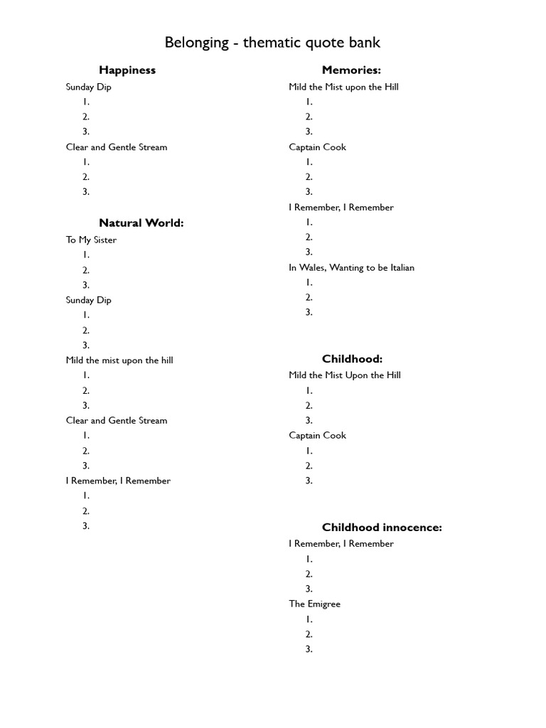 Thematic Quote Bank on Belonging | PDF