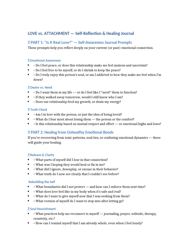 Love vs. Attachment: Healing Journal | PDF