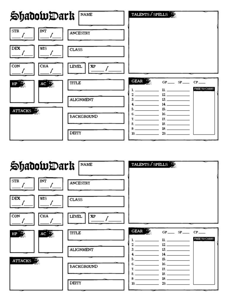 Character Sheet Two Per Page | PDF