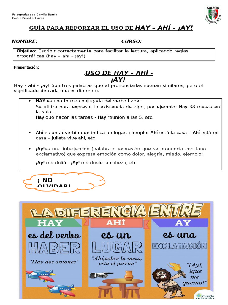 Uso correcto de hay, ahí y ¡ay! | PDF