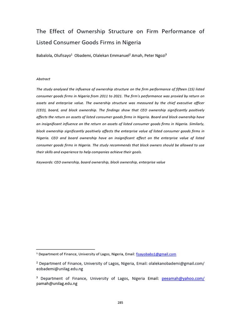 The Effect of Board Structure On Firm Performance of Listed Consumer ...