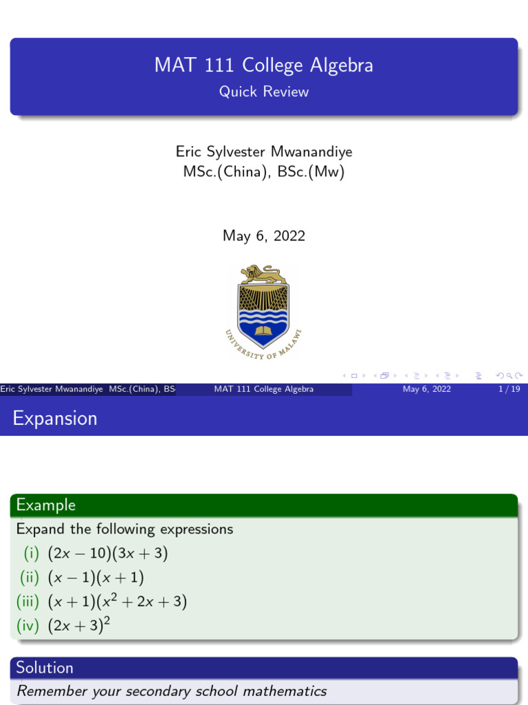 MAT 111 College Algebra Overview | PDF | Factorization | Polynomial