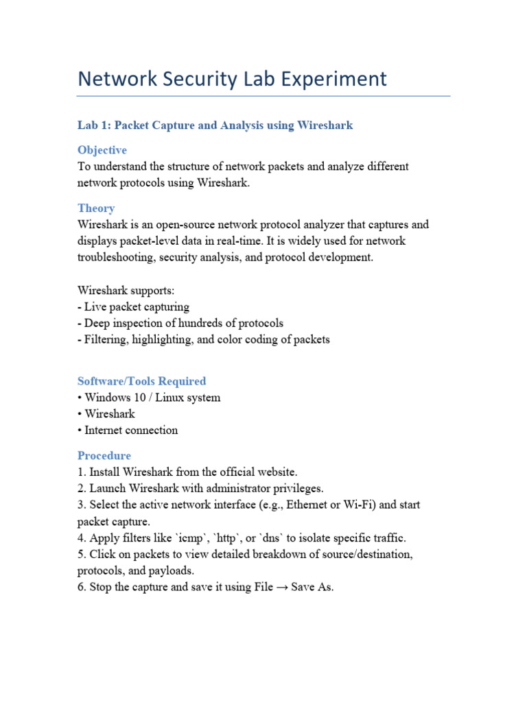 Wireshark Packet Capture Lab Guide | PDF