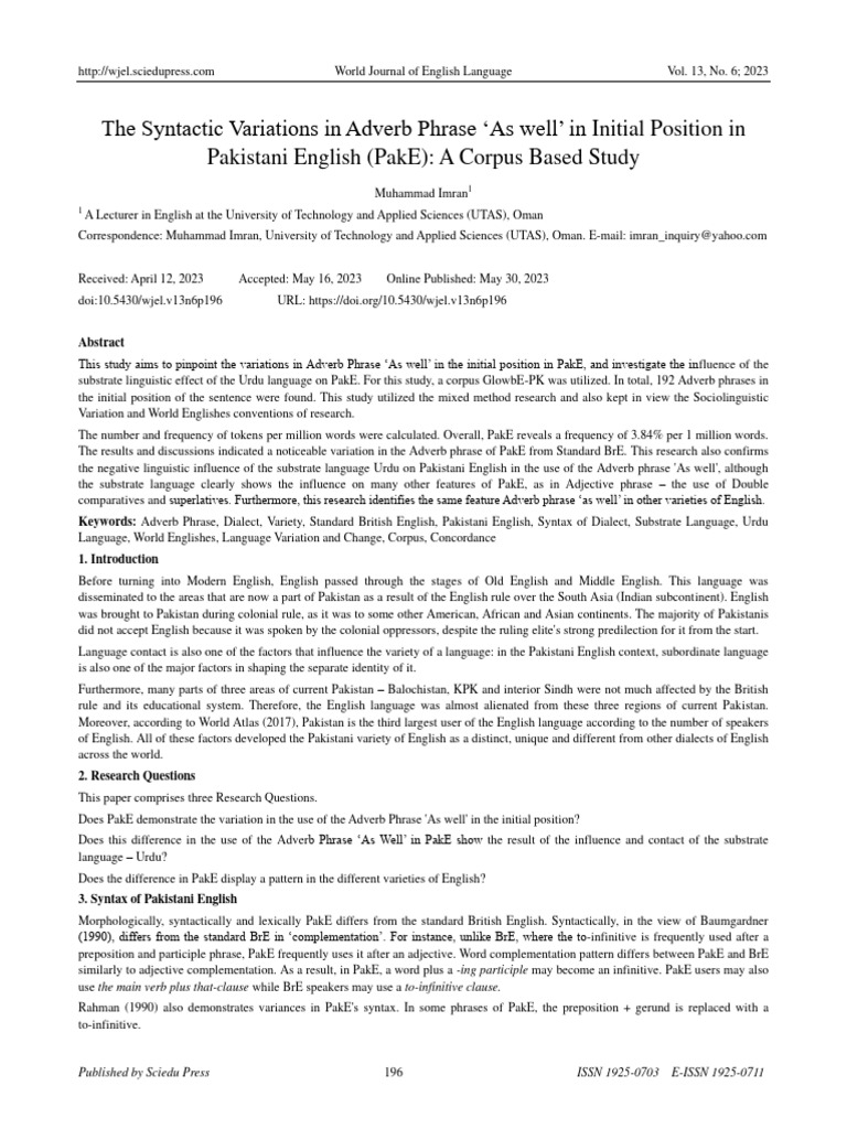 The Syntactic Variations in Adverb Phrase | PDF | Linguistics | English ...