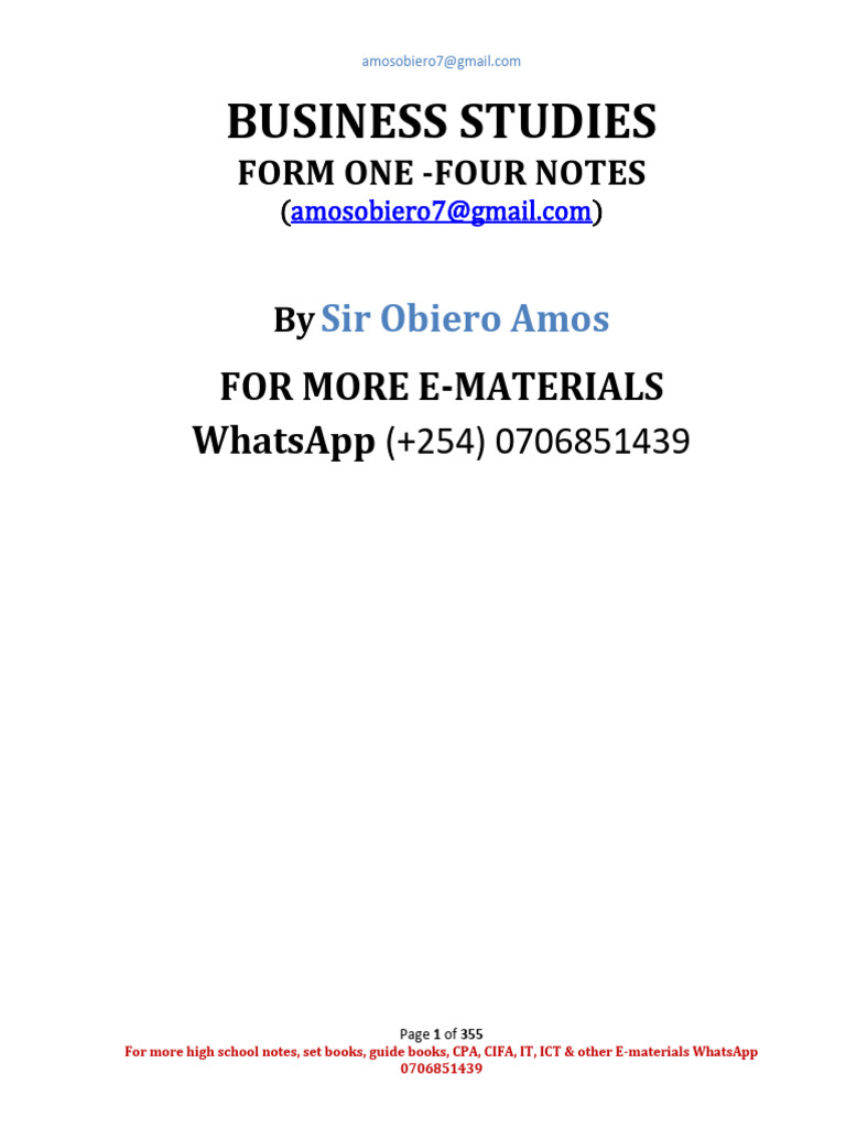 Business Studies Notes for High School | PDF | Entrepreneurship | Goods