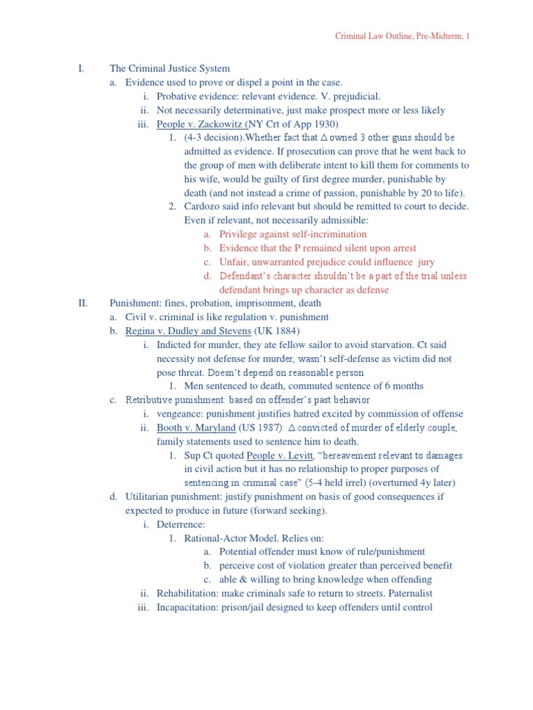 Criminal Law Outline: Key Concepts & Cases | PDF | Burden Of Proof (Law ...