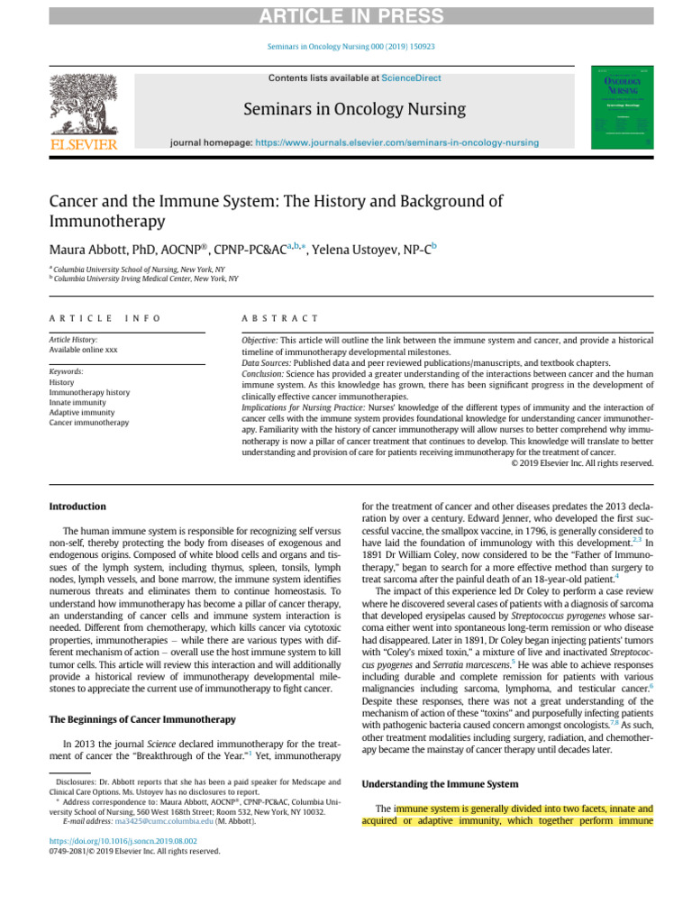 Immunotherapy's Role in Cancer Treatment | PDF | Immune System | Antigen