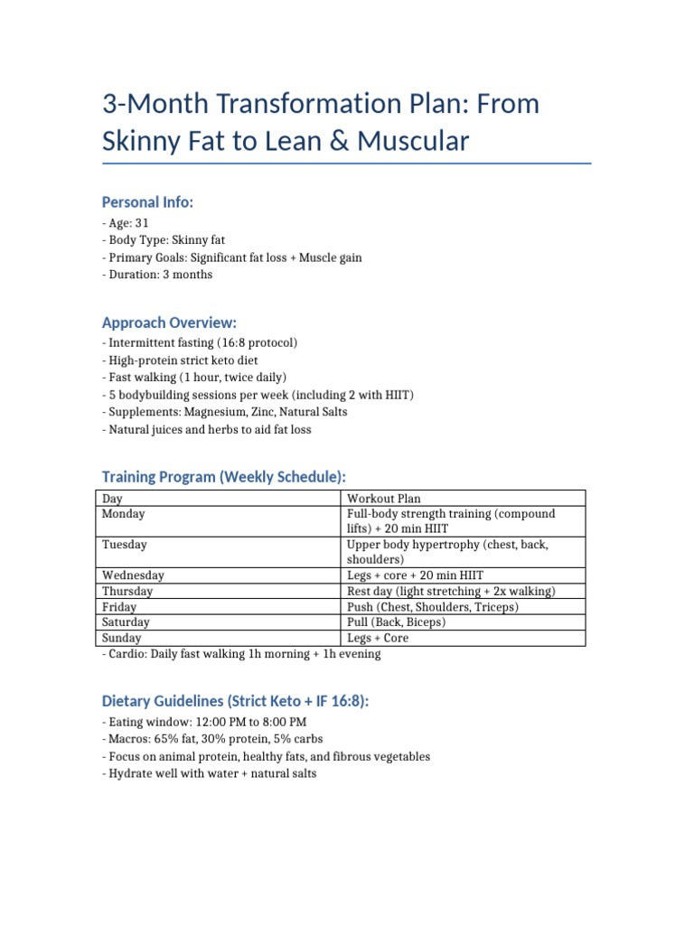 3-Month Skinny Fat Transformation Plan | PDF | Strength Training | Foods