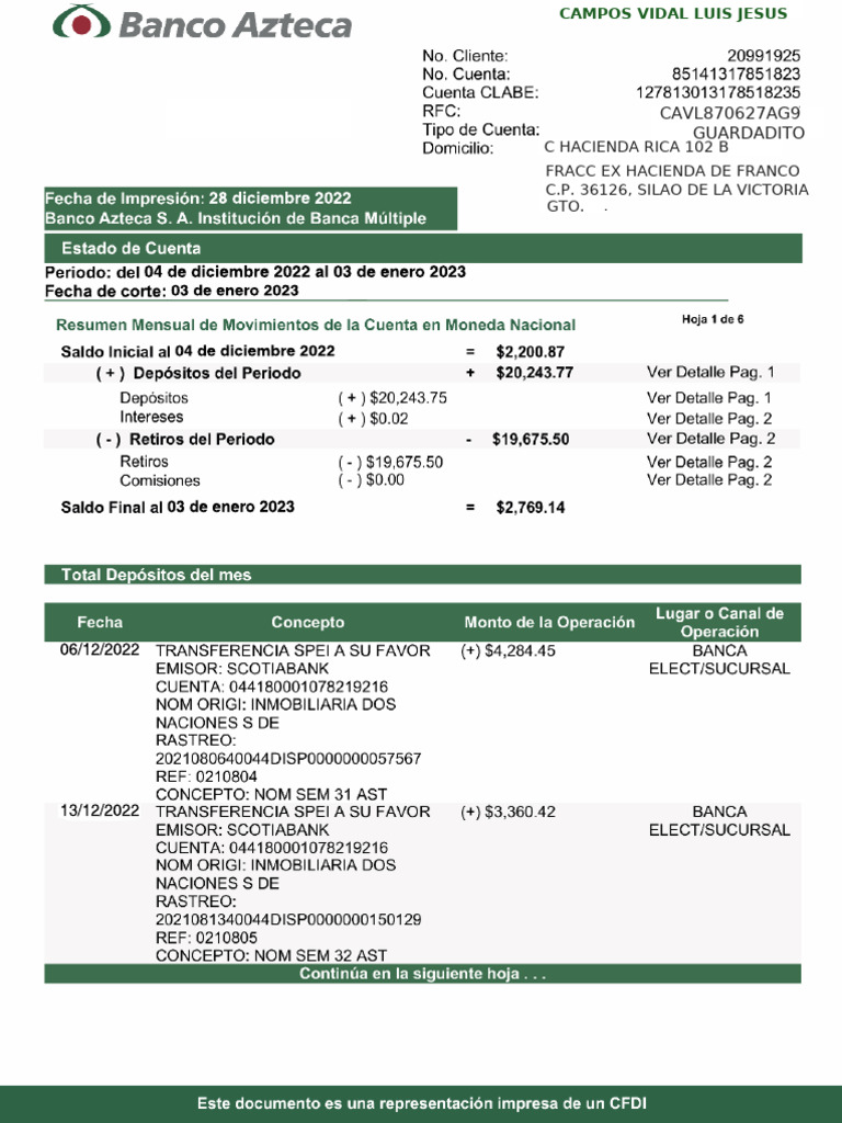 Banco Azteca Enero | PDF