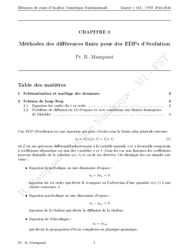 Méthodes Numériques pour EDPs d'Évolution | PDF | Équation aux dérivées ...