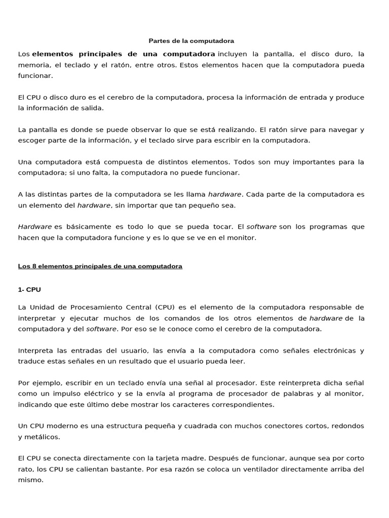 Partes esenciales de una computadora | PDF | Hardware de la computadora ...