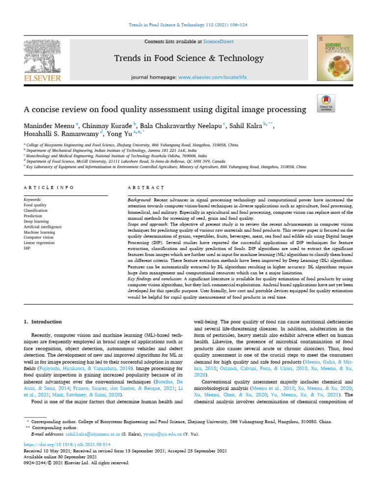 Food Quality Assessment via Image Processing | PDF | Machine Learning ...