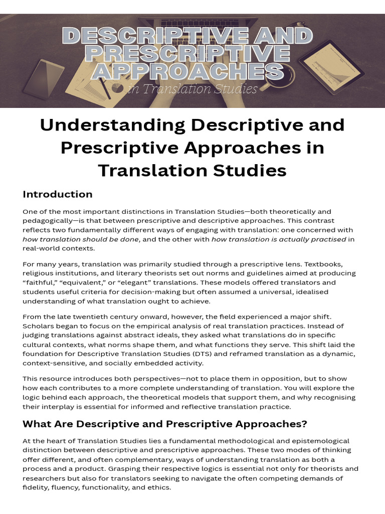 Descriptive vs. Prescriptive Translation | PDF | Translations | Theory