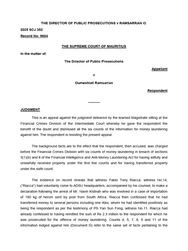Director Public Prosecutions V Ramsarran o 2025 SCJ 352 - 0 | PDF ...