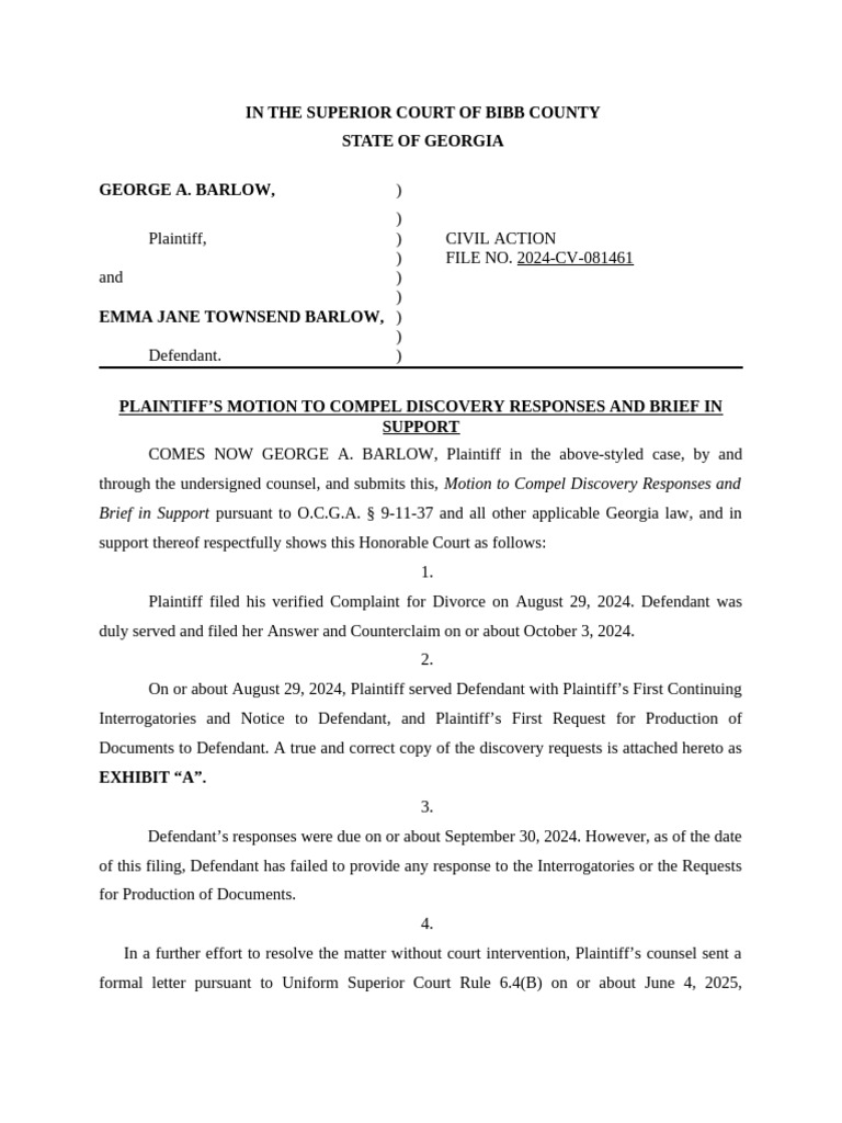 Motion to Compel Discovery in Divorce Case | PDF | Deposition (Law ...