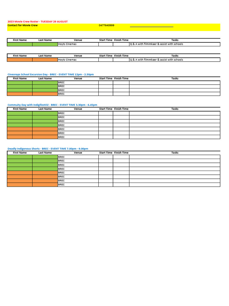 2023 Movie Crew Roster - Bunbury | PDF | Harassment | Sexual Harassment