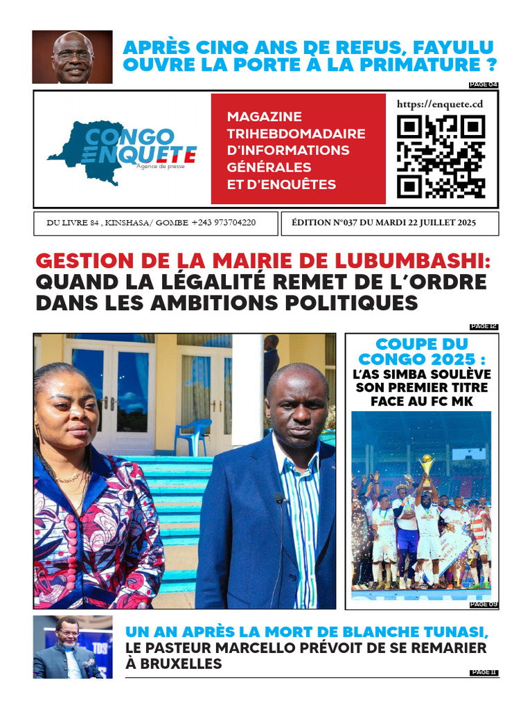 RDC : Fayulu envisage la Primature | PDF | République démocratique du ...