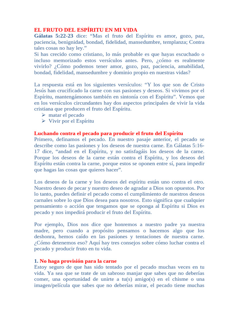 El Fruto Del Espíritu en Mi Vida | PDF | Fruto Del Espiritu Santo | Pecado