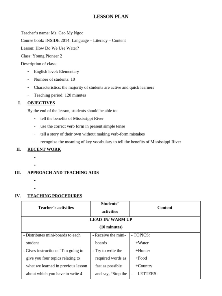 Sample Lesson Procedures | PDF | Teachers | Vocabulary