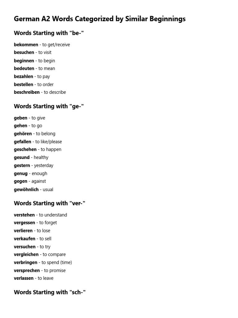 German A2 Vocabulary by Prefixes | PDF