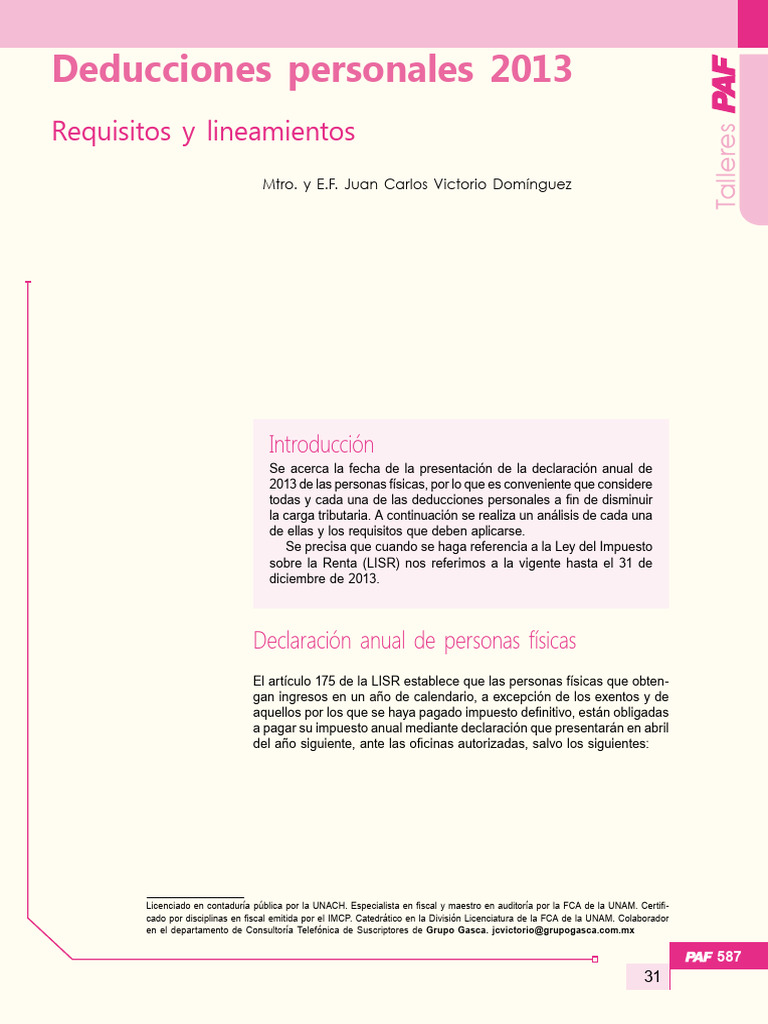 Deducciones Personales 2013. Requisitos y Lineamientos | PDF | Impuesto ...