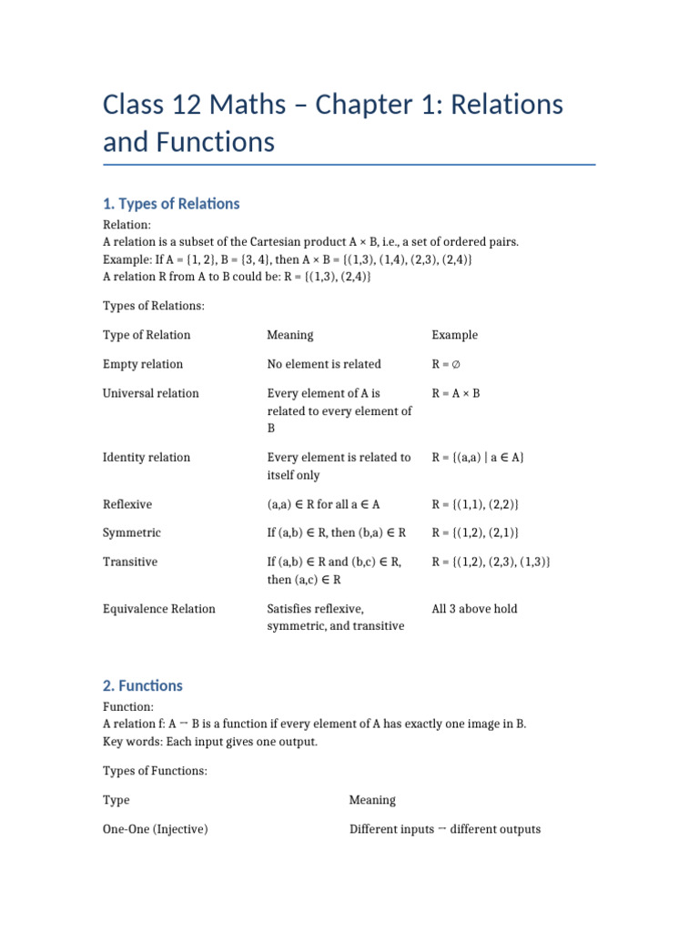 Class 12 Maths: Relations & Functions | PDF | Function (Mathematics ...