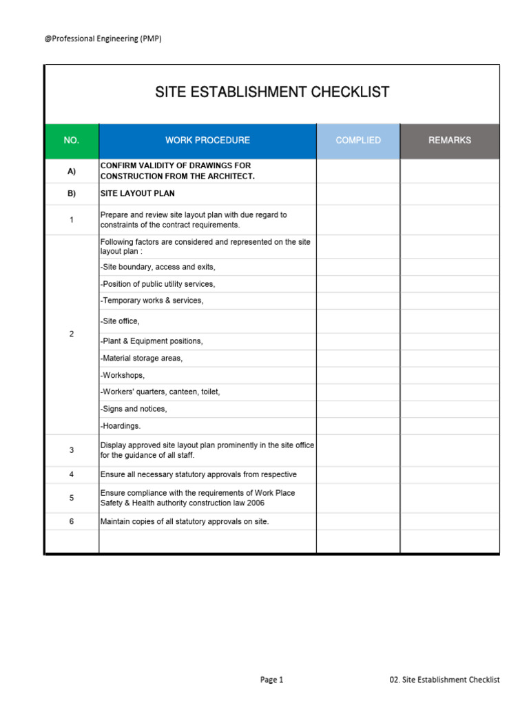 Site Establishment Checklist Guide | PDF
