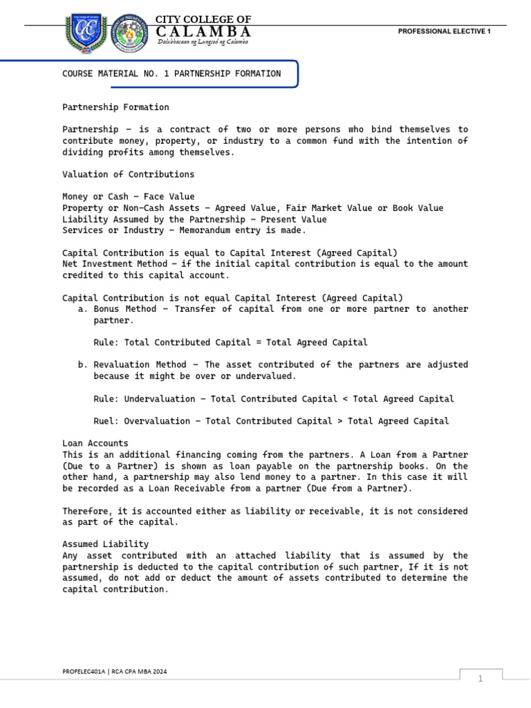 Partnership Formation and Valuation Guide | PDF | Book Value | Balance ...