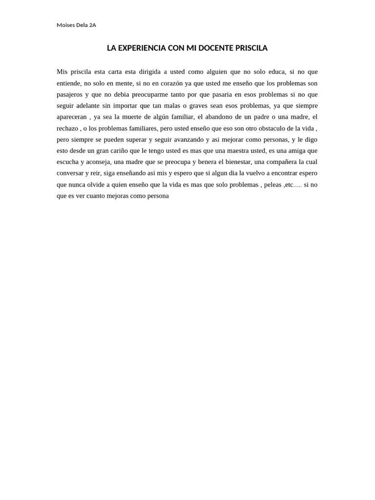 Carta de Agradecimiento a la Maestra Priscila | PDF