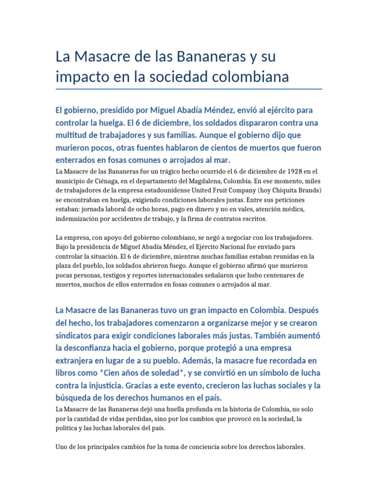 Impacto de la Masacre de las Bananeras | PDF