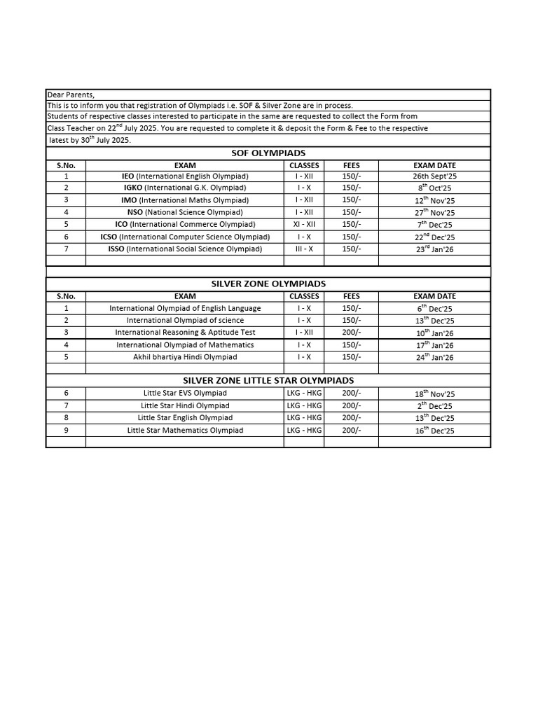 SOF Olympiad Dates 2025-26 | PDF