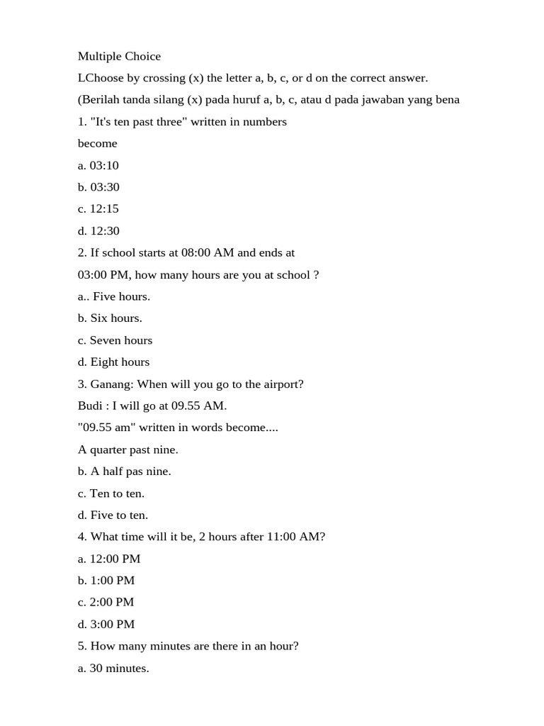 Time-Related Multiple Choice Questions | PDF