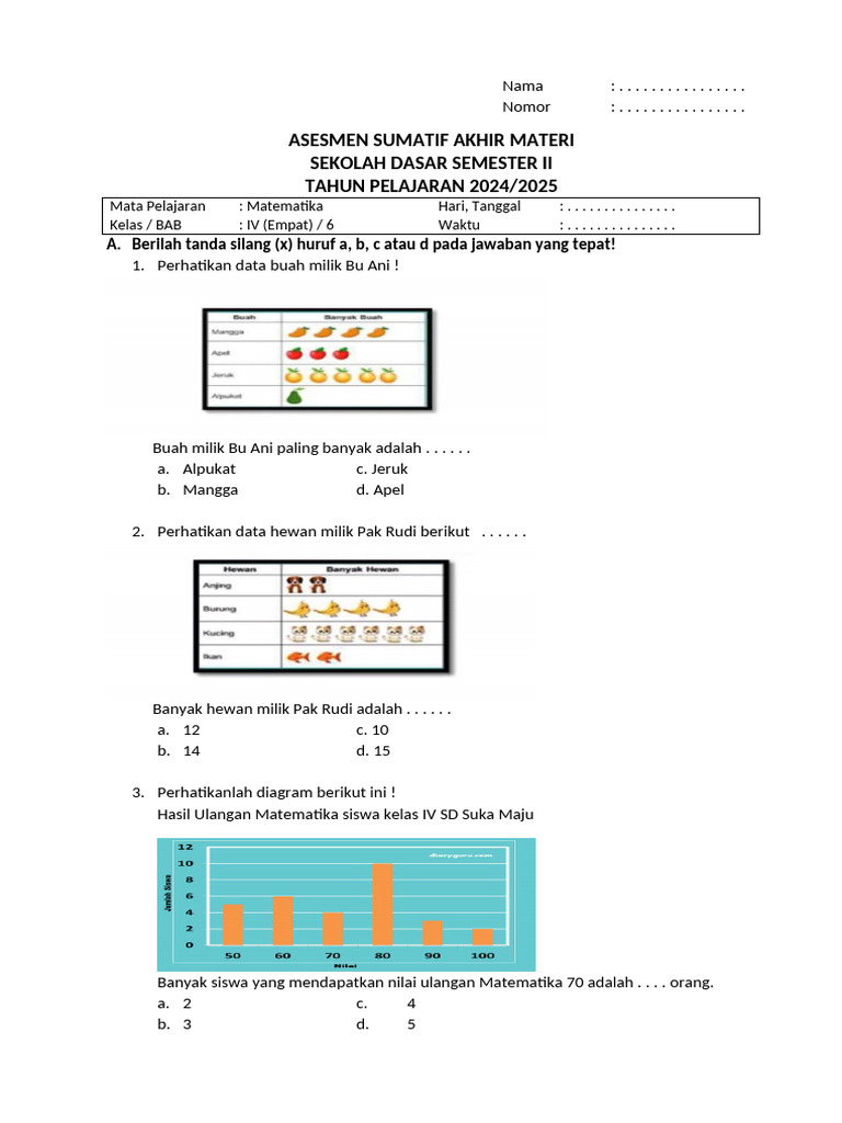 Soal Matematika Kelas 4 Bab 6 | PDF