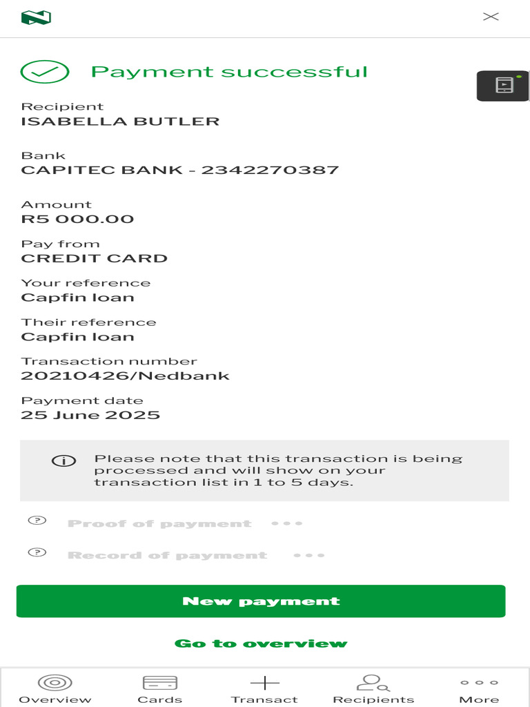 Capitec Payment Confirmation for Capfin | PDF