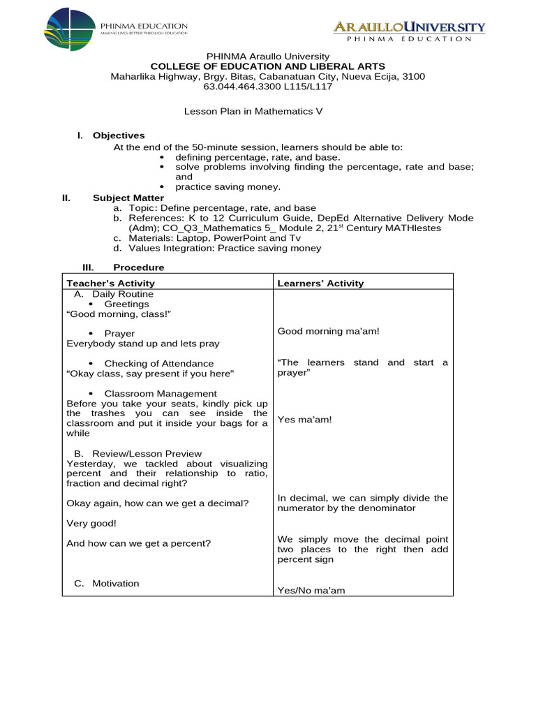 Q3 Define Percentage, Rate and Base | PDF | Percentage | Mathematics