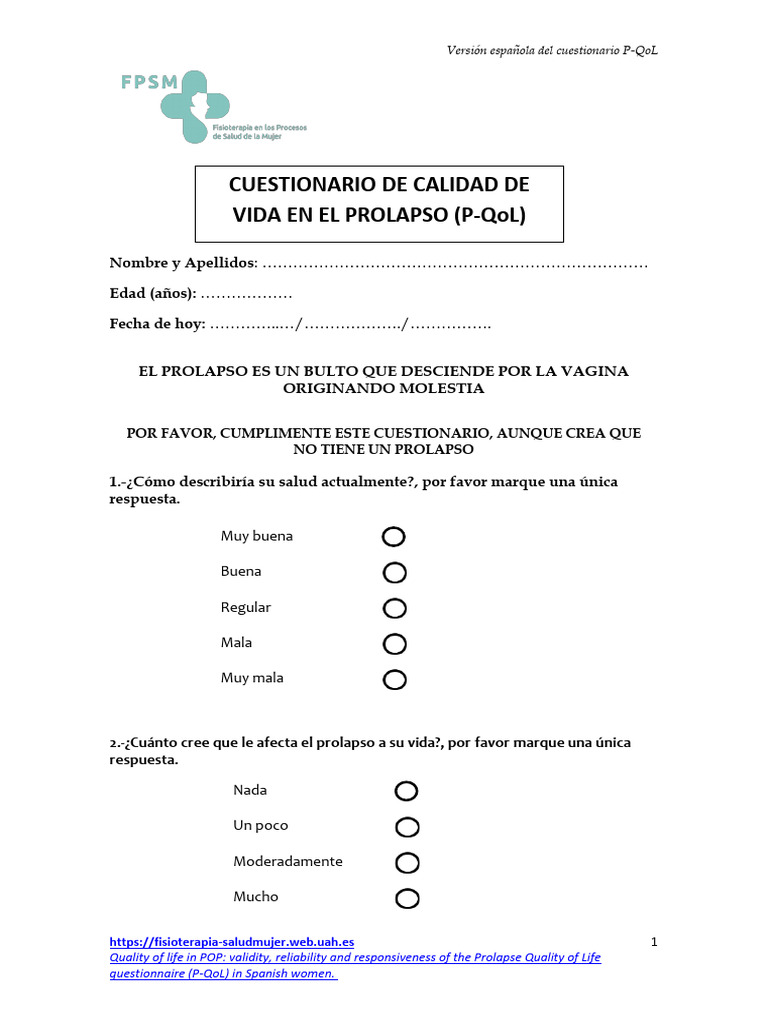 Cuestionario P-QoL en Español | PDF | Enfermedades y trastornos ...