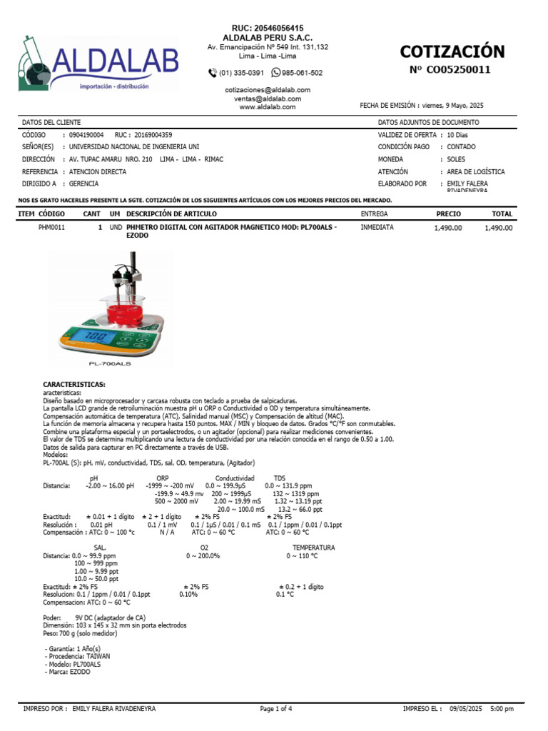 Cotización de Equipos de Laboratorio | PDF | Hardware de la computadora ...